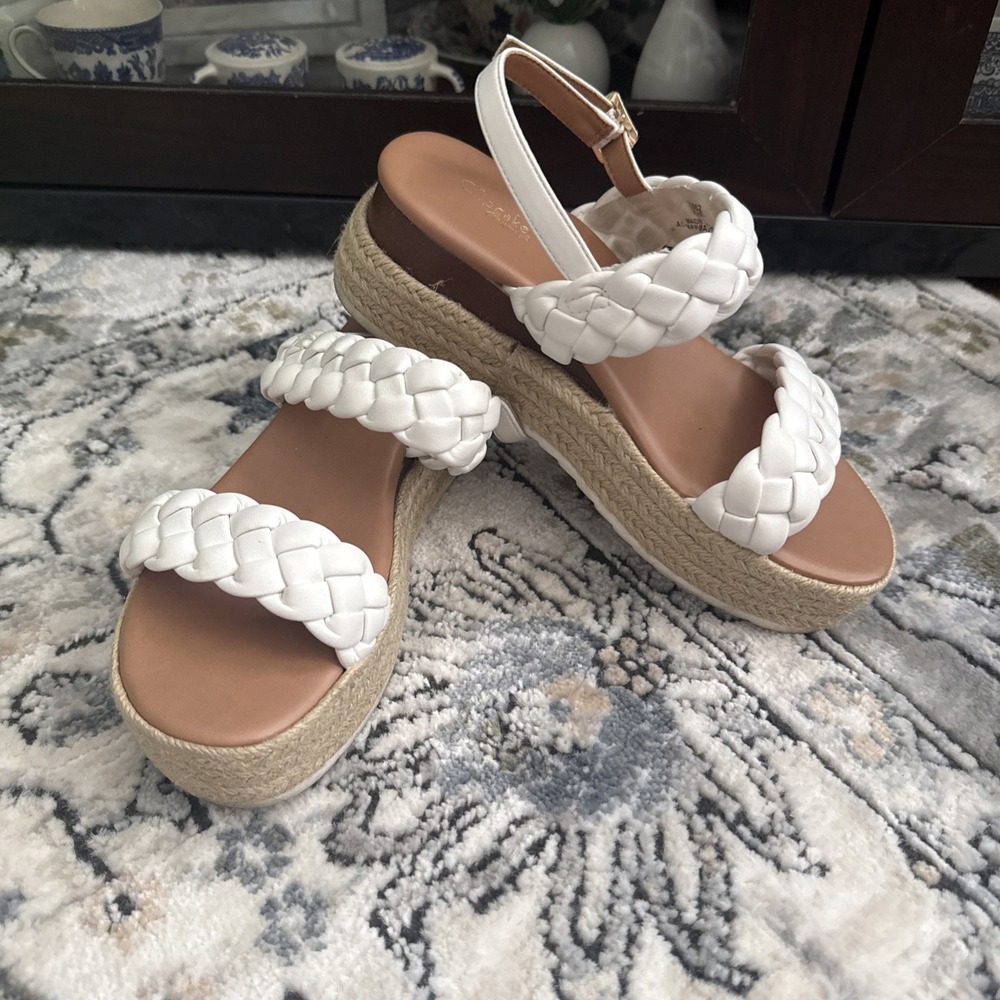 Girls Foe leather Platform Straw bottom Kids Size 3-Boho-Summer-Fancy adjustable